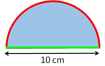 Perimetro di un semicerchio con un diametro di 10 centimetri